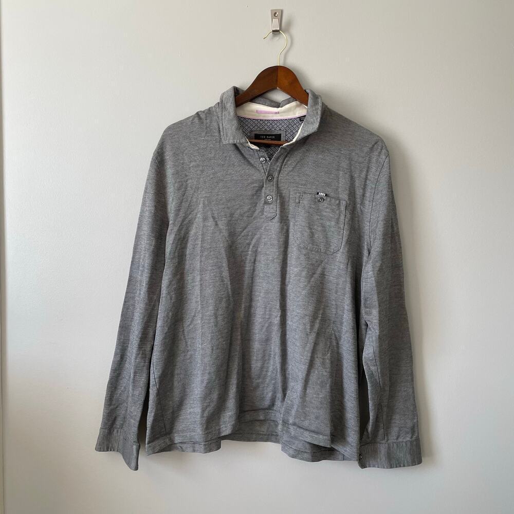 Ted Baker Amuse Long Sleeve Piqué Polo Grey sz 7